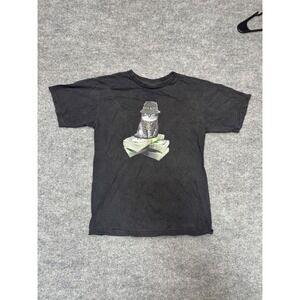 Upper Playground Cat Money Graphic T-Shirt Black Mens Small Cotton Tee